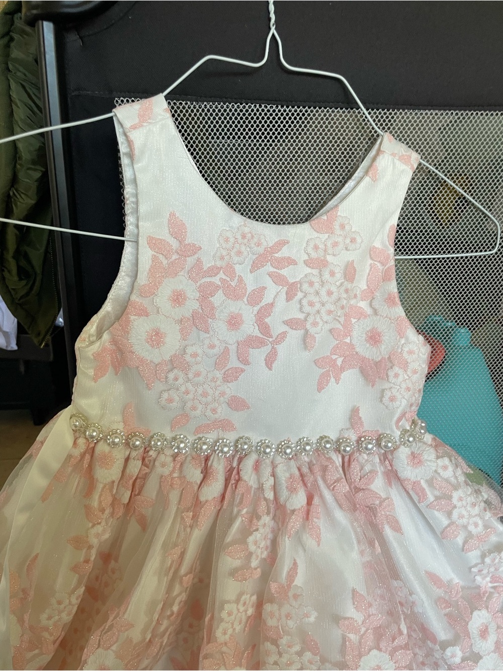 American Princess Pink & White Floral Pearl Waist Dress